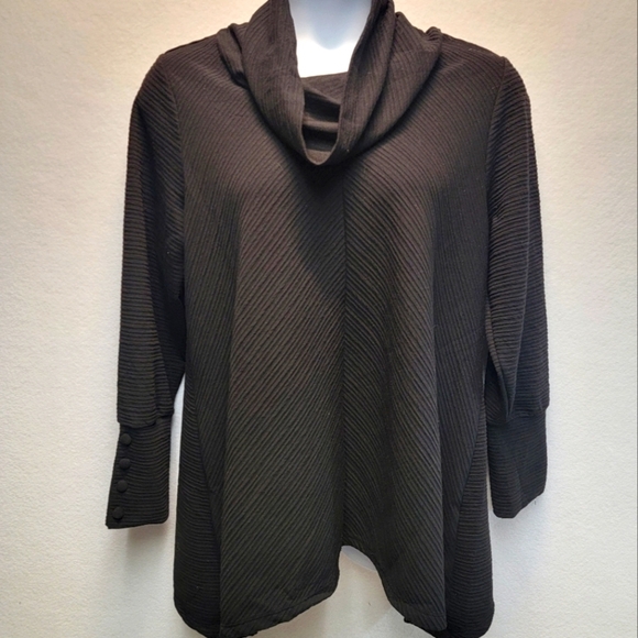 NEW YORK LAUNDRY Women's Size XL Black Sharktooth Hem Cowlneck Top/Tunic - Picture 1 of 10